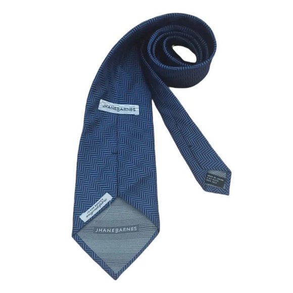 JHANE BARNES Blue Herringbone Silk Tie JAPAN 60\